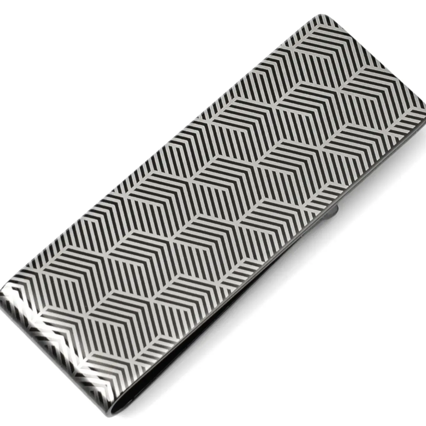 Ox and Bull Trading Co. Angular Patterned Stainless Steel Gunmetal Engravable Money Clip