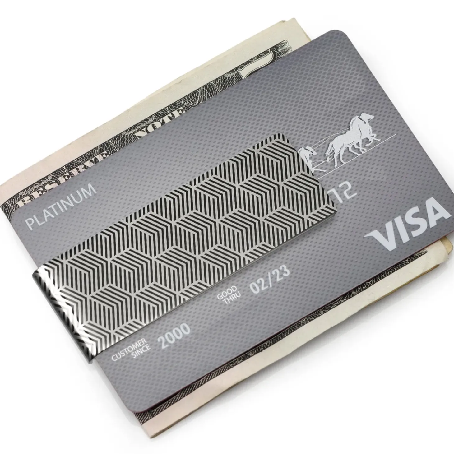 Ox and Bull Trading Co. Angular Patterned Stainless Steel Gunmetal Engravable Money Clip