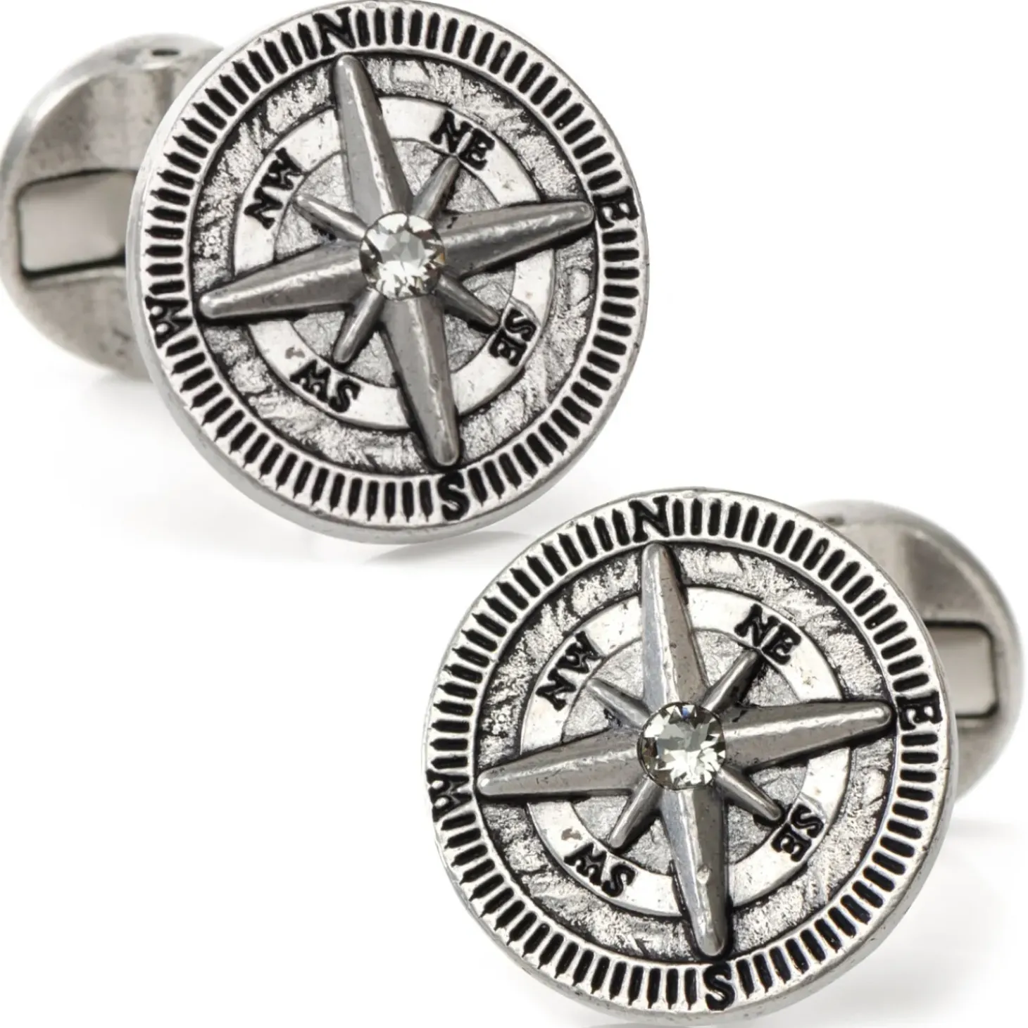 Ox and Bull Trading Co. Antique Compass Stainless Steel Cufflinks
