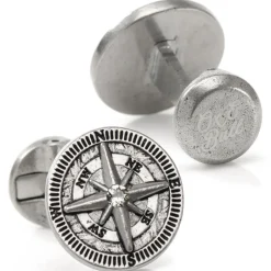Ox and Bull Trading Co. Antique Compass Stainless Steel Cufflinks