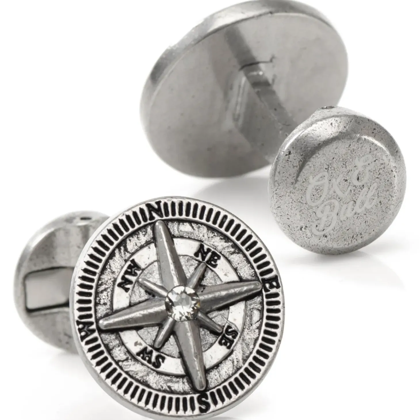 Ox and Bull Trading Co. Antique Compass Stainless Steel Cufflinks
