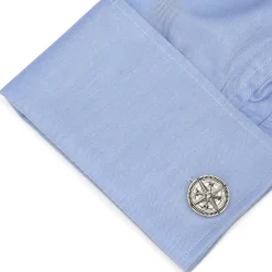 Ox and Bull Trading Co. Antique Compass Stainless Steel Cufflinks