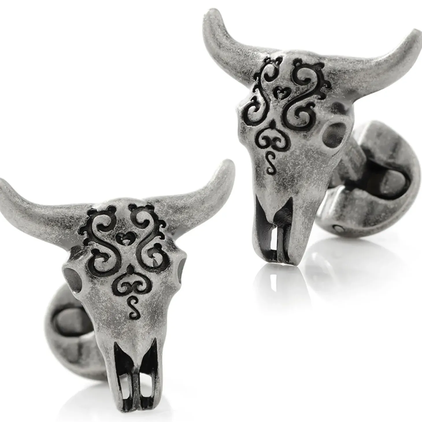 Ox and Bull Trading Co. Antique Stainless Steel Carved Cow's Skull