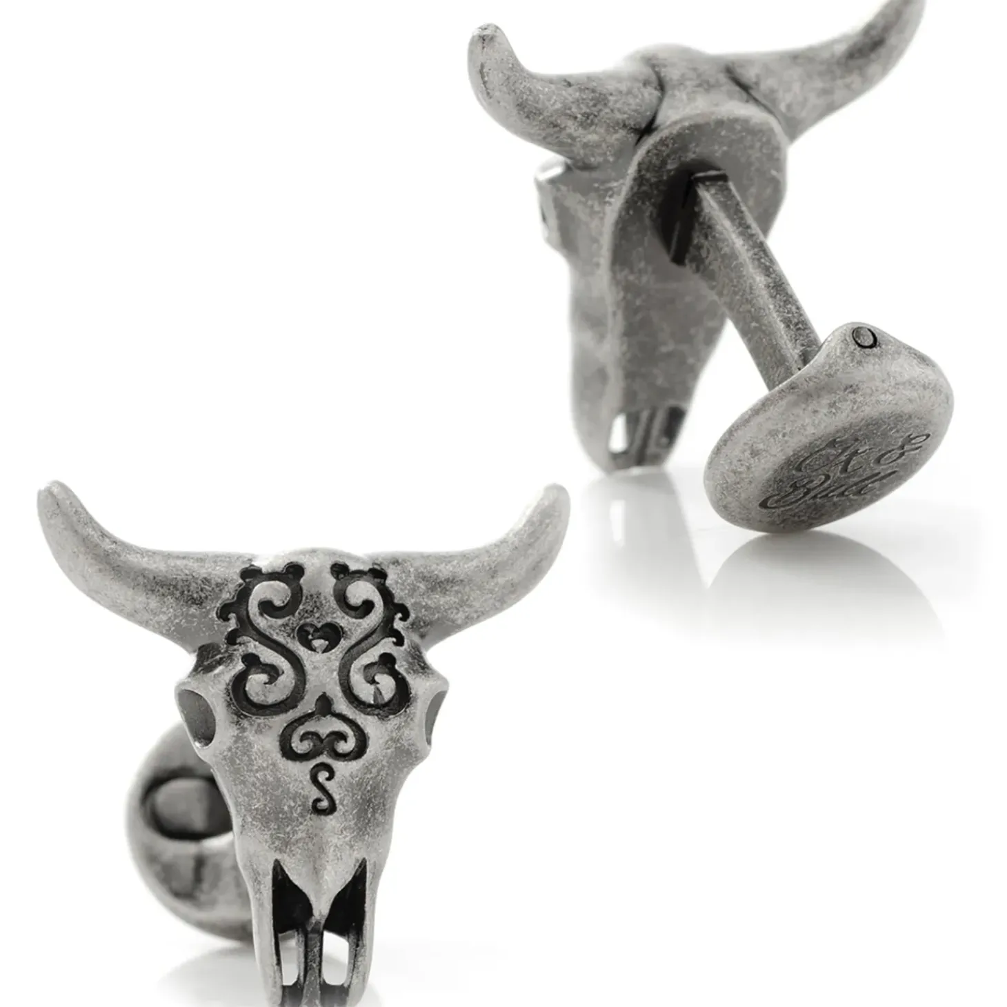 Ox and Bull Trading Co. Antique Stainless Steel Carved Cow's Skull