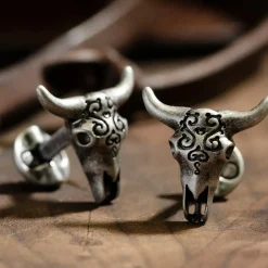 Ox and Bull Trading Co. Antique Stainless Steel Carved Cow's Skull