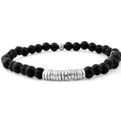Tateossian Black Agate Bead Bracelet with Silver Discs