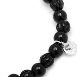 Tateossian Black Agate Bead Bracelet with Silver Discs
