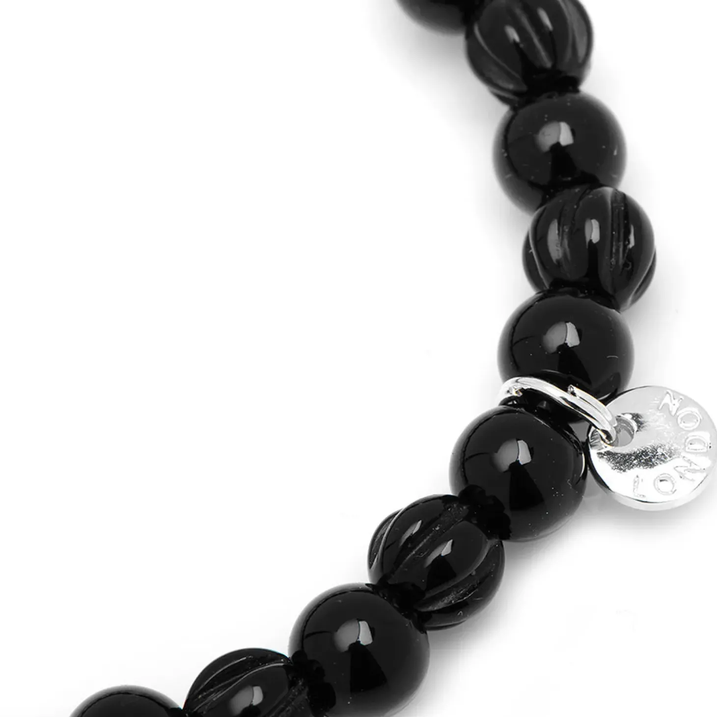 Tateossian Black Agate Bead Bracelet with Silver Discs