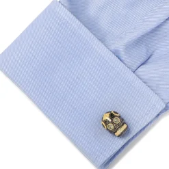 Ox and Bull Trading Co. Black and Gold Vermeil Day of the Dead Skull Cufflinks