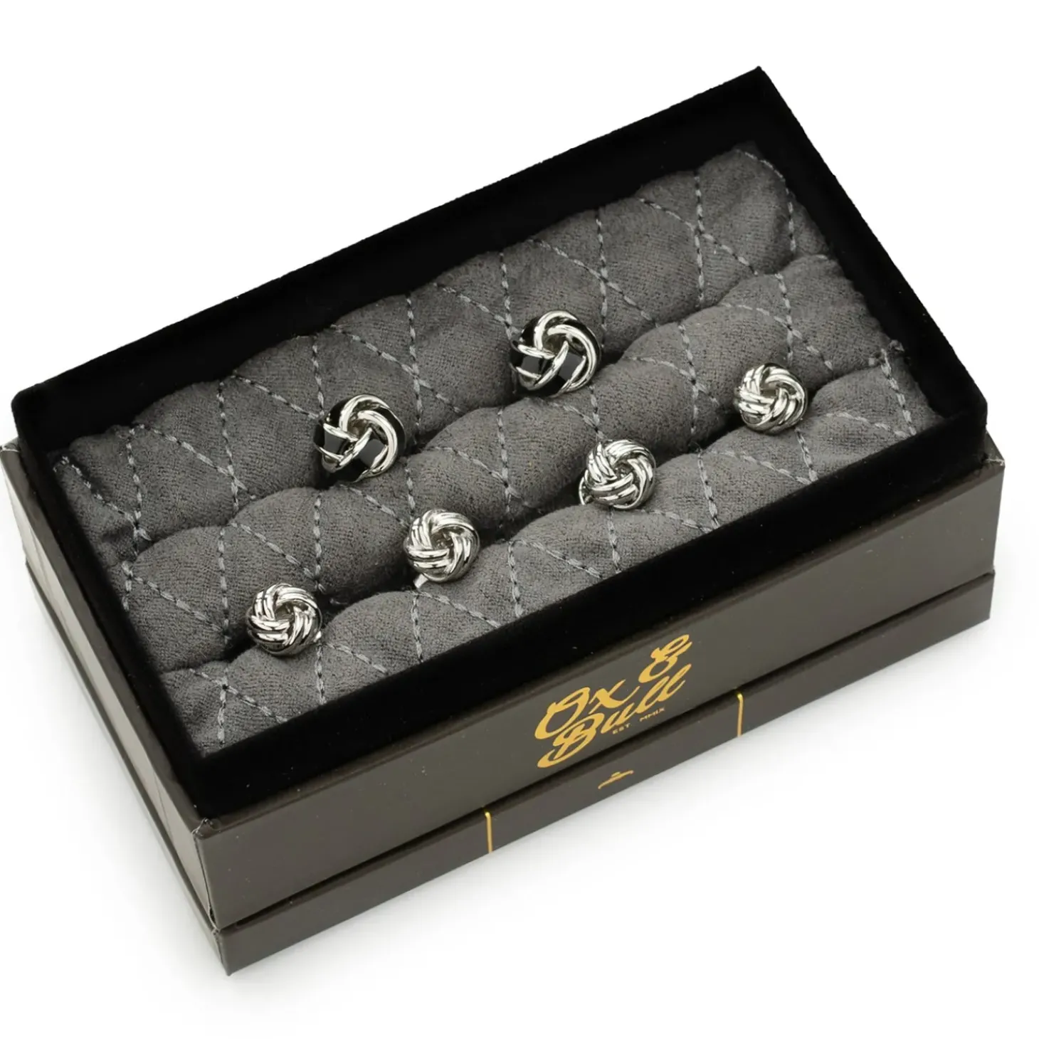 Ox and Bull Trading Co. Black and Silver Knot Stud Set