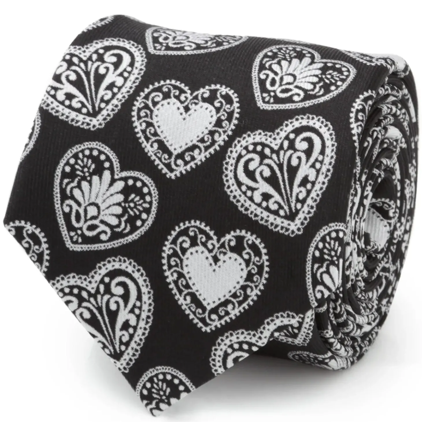 Cufflinks, Inc. Black and White Paisley Heart Men's Tie