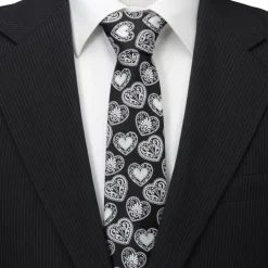 Cufflinks, Inc. Black and White Paisley Heart Men's Tie