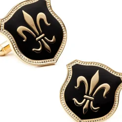 JJ Weston Black Enamel Fleur di Lis Cufflinks