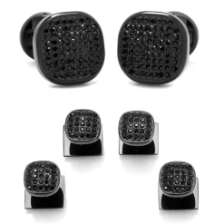 Ox and Bull Trading Co. Black Stainless Steel Black Crystal Cufflink and Stud Set