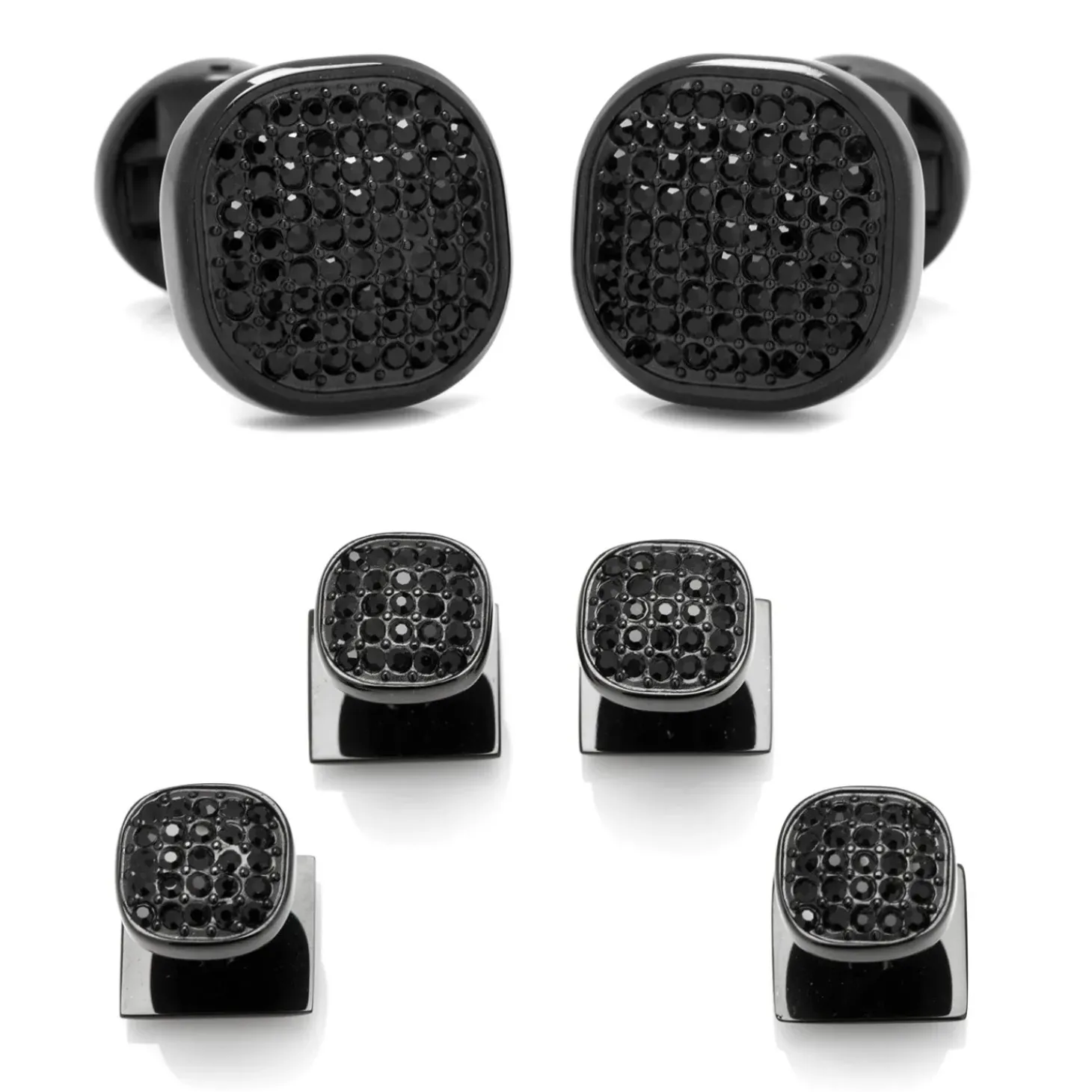 Ox and Bull Trading Co. Black Stainless Steel Black Crystal Cufflink and Stud Set