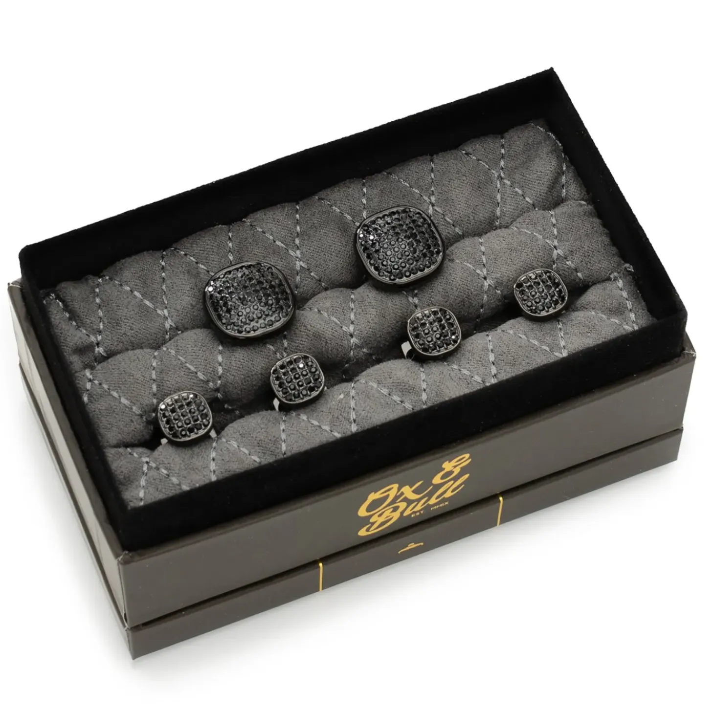 Ox and Bull Trading Co. Black Stainless Steel Black Crystal Cufflink and Stud Set