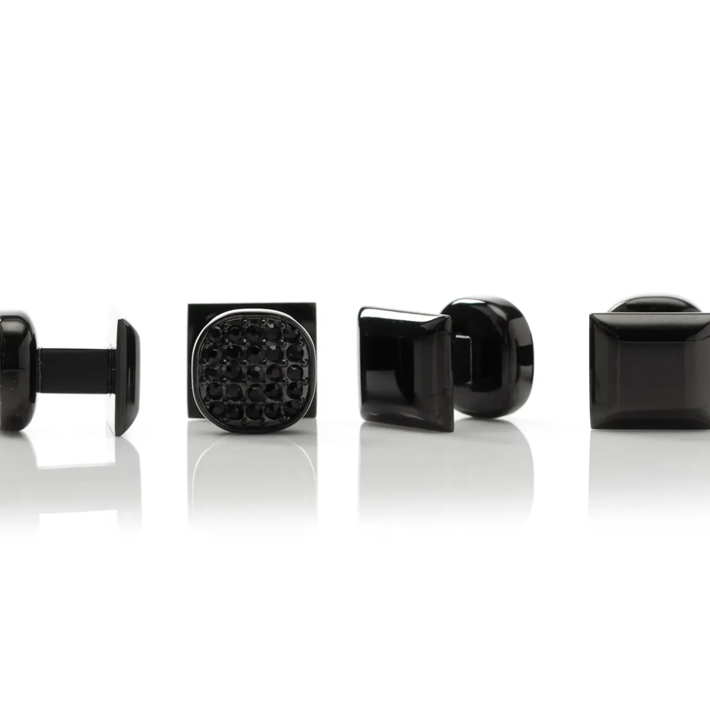 Ox and Bull Trading Co. Black Stainless Steel Black Crystal Cufflink and Stud Set