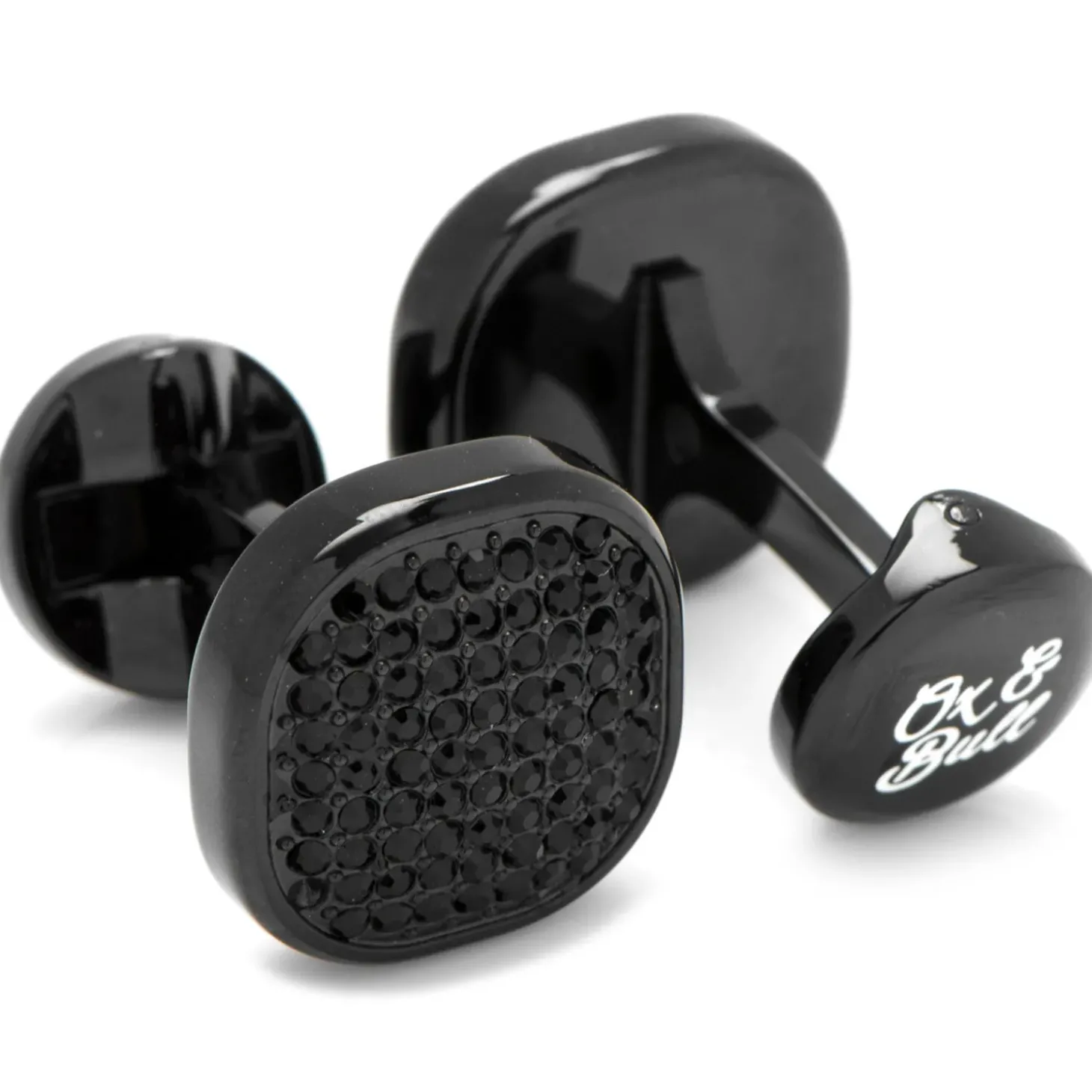 Ox and Bull Trading Co. Black Stainless Steel Black Crystal Cufflink and Stud Set