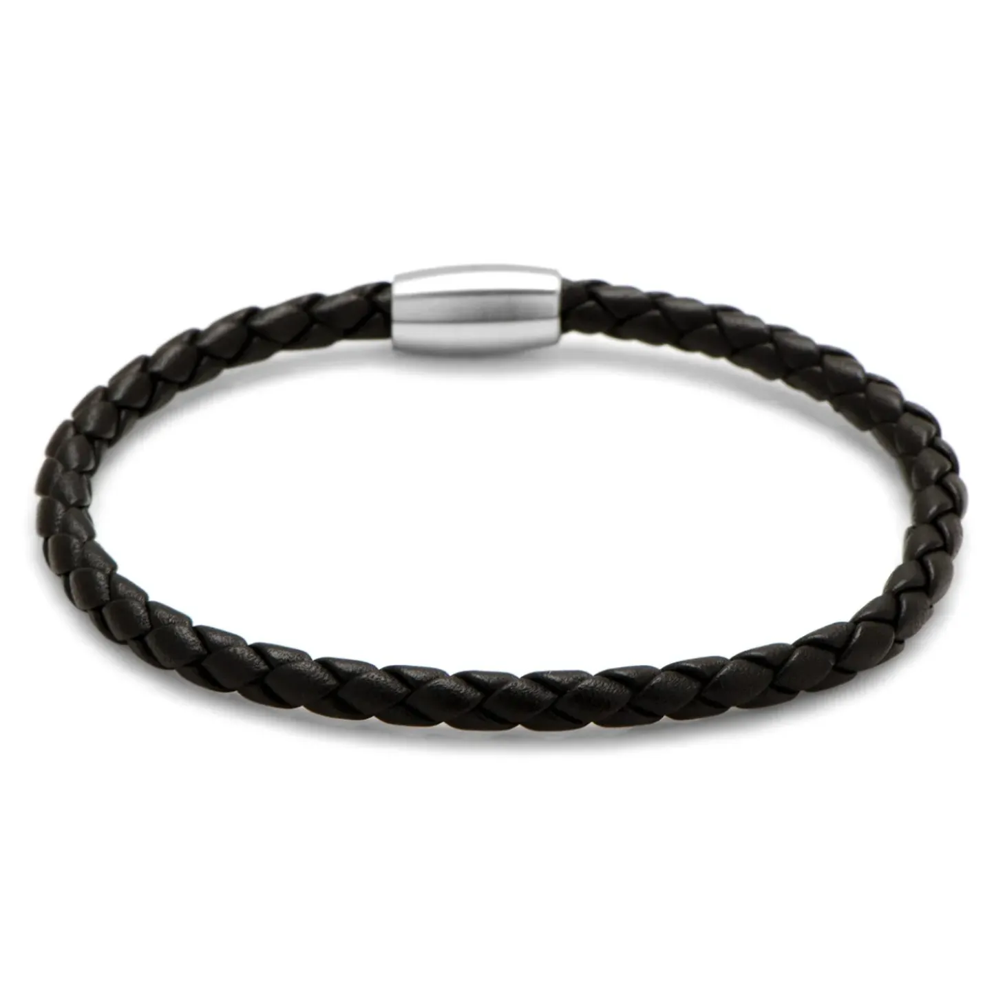 Jan Leslie Black Woven Leather Bracelet with Magnetic Closure