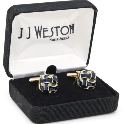 JJ Weston Blue Enamel Woven Knot Cufflinks