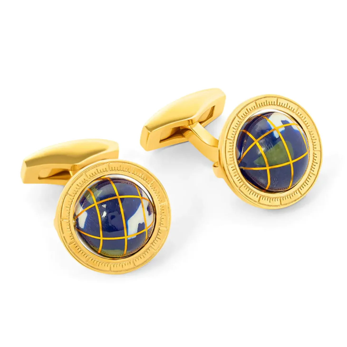 Tateossian Blue Lapis Yellow Gold Plated Sterling silver Globe Cufflinks