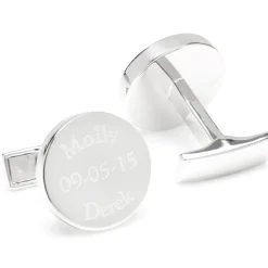Ox and Bull Trading Co. Bride and Groom Wedding Date Engravable Round Cufflinks