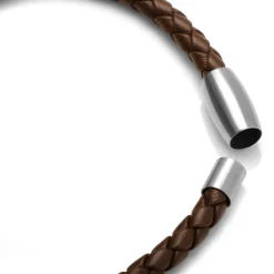 Jan Leslie Brown Woven Leather Bracelet with Magnetic Closure