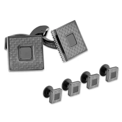 Tateossian Bullseye Cufflinks And Studs Set With Black Onyx In Yellow Gold Plating
