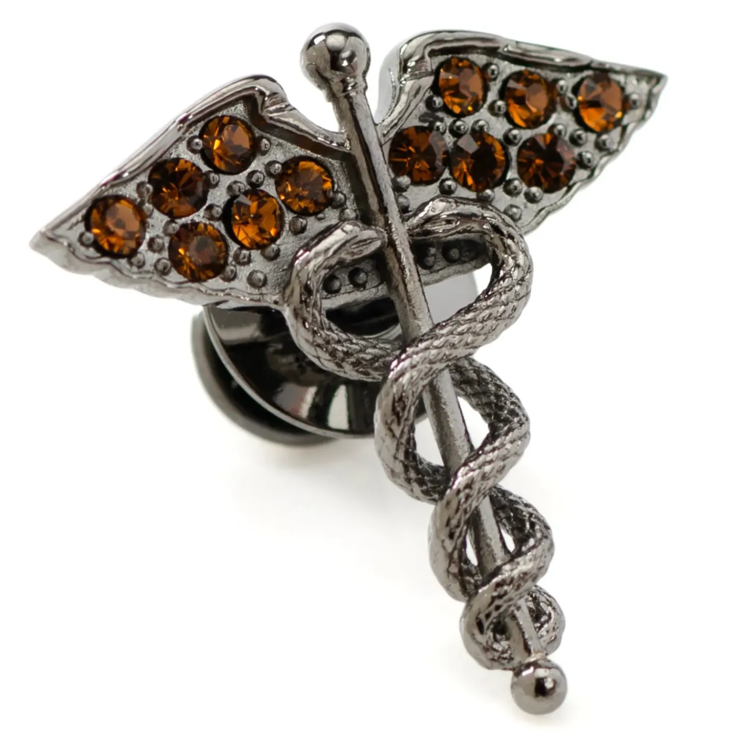 Ox and Bull Trading Co. Caduceus Pave Gunmetal Lapel Pin