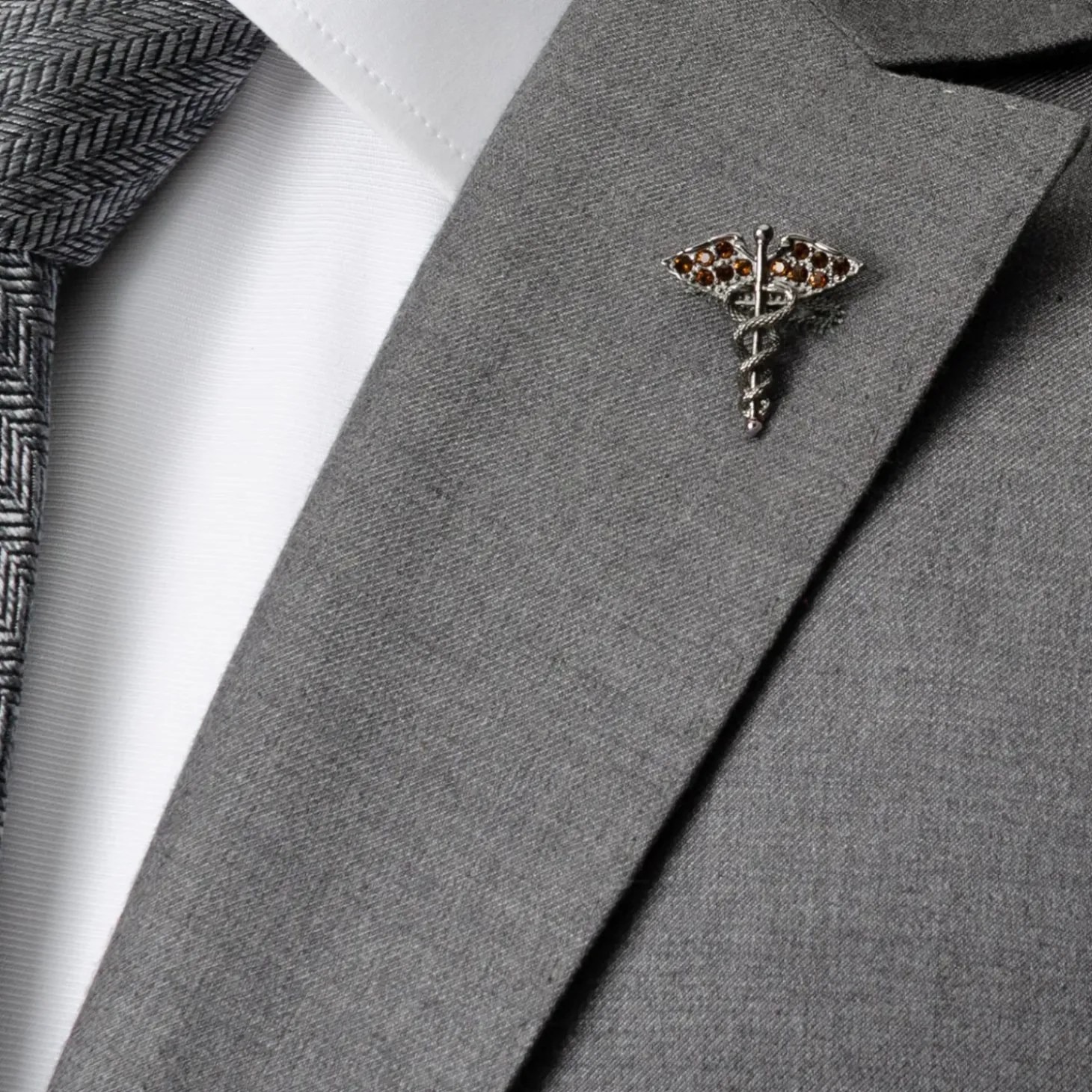Ox and Bull Trading Co. Caduceus Pave Gunmetal Lapel Pin