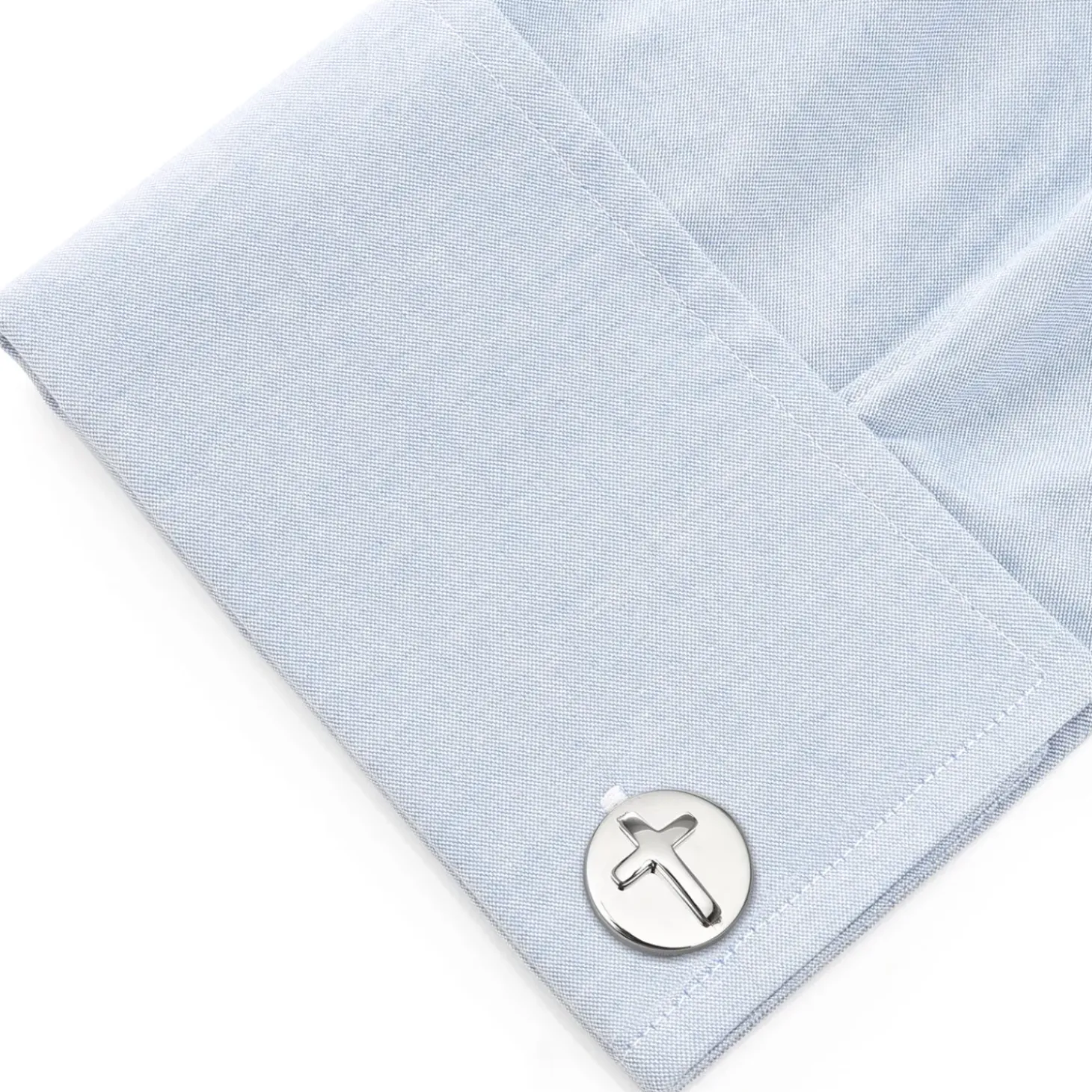 Ox and Bull Trading Co. Cross Round Stainless Steel Cufflinks