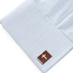 Ox and Bull Trading Co. Cross Wood Stainless Steel Cufflinks