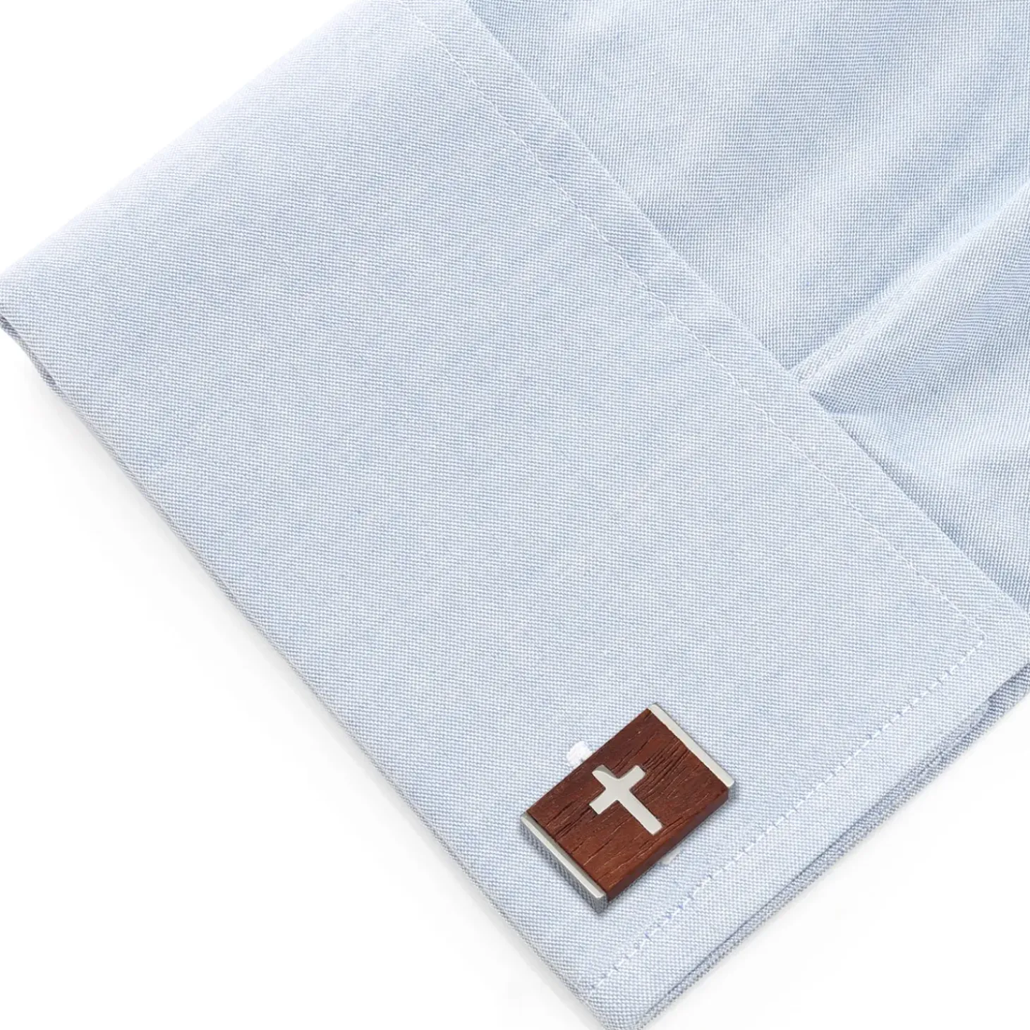 Ox and Bull Trading Co. Cross Wood Stainless Steel Cufflinks