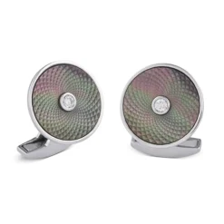 Deakin & Francis 18ct White Gold Dreamcatcher Cufflinks With Grey Mother of Pearl and Diamond