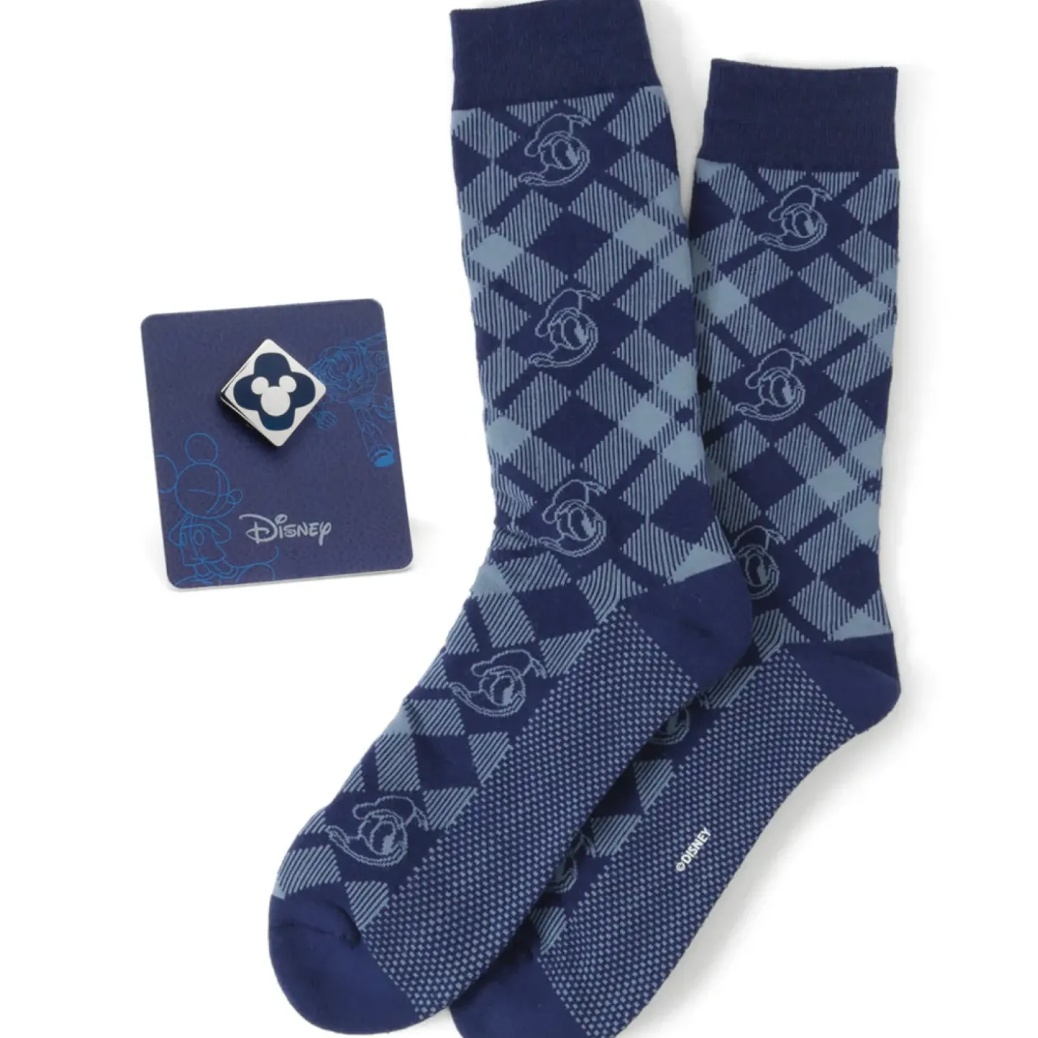 Disney Donald Plaid Sock and Mickey Blue Lapel Pin Gift Set