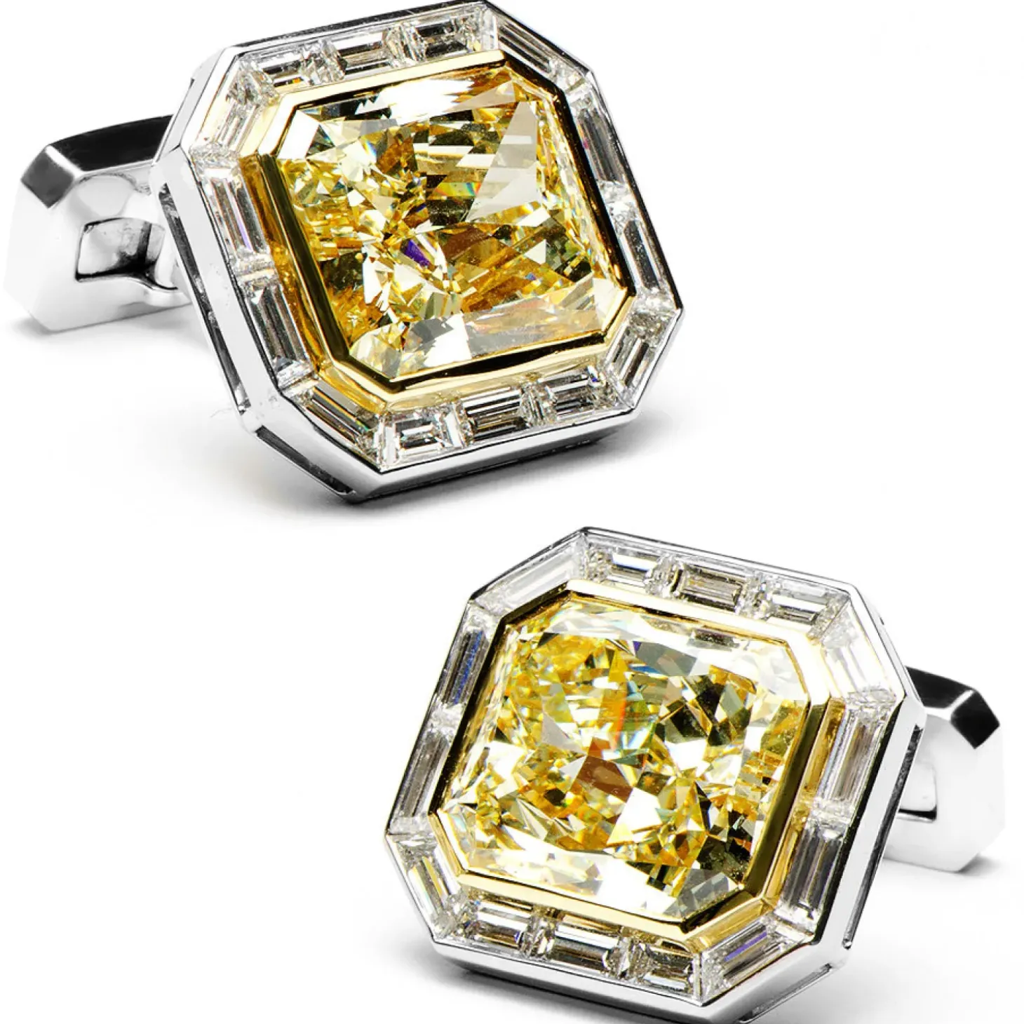 Jacob & Co. Emerald Cut Canary Diamonds Octagon Cufflinks