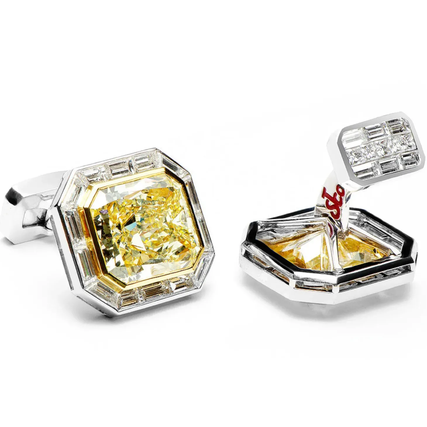 Jacob & Co. Emerald Cut Canary Diamonds Octagon Cufflinks