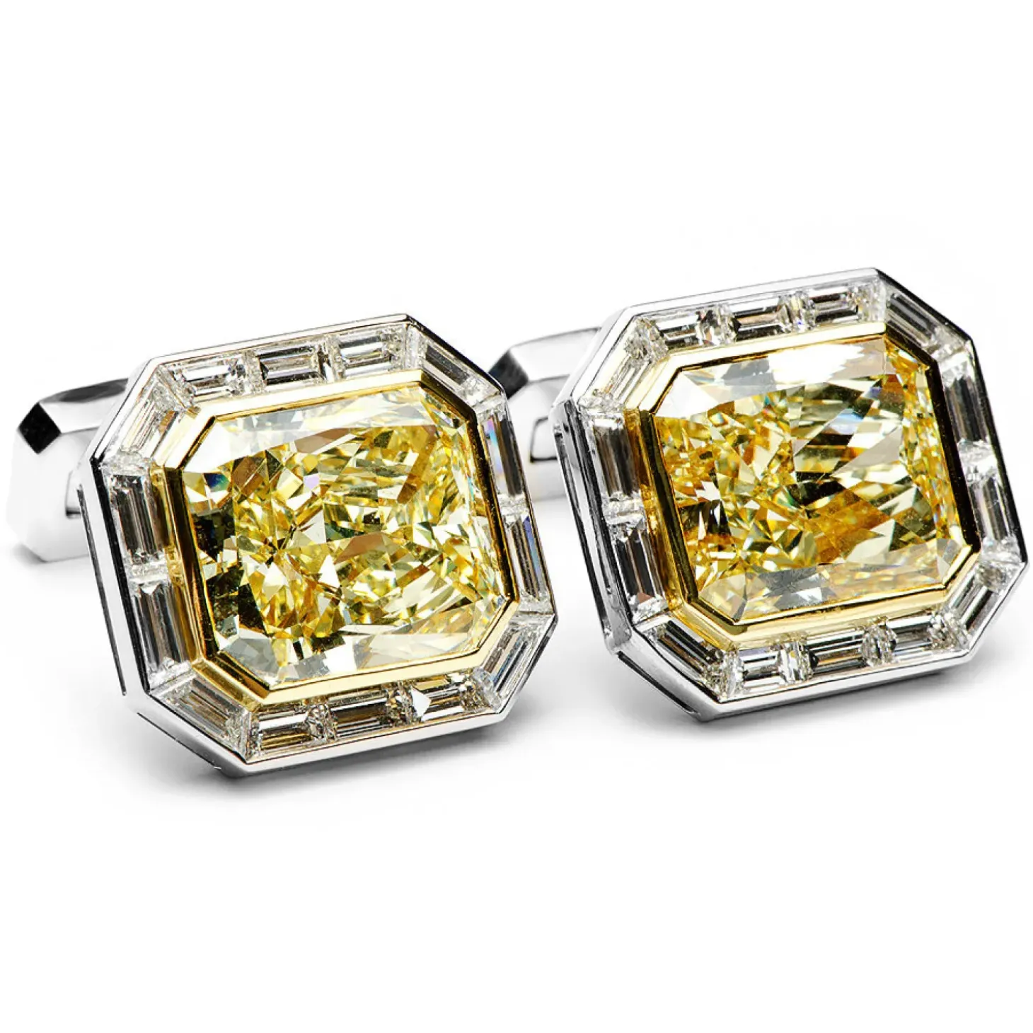Jacob & Co. Emerald Cut Canary Diamonds Octagon Cufflinks