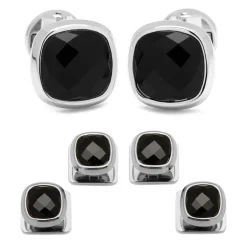 Ox and Bull Trading Co. Faceted Onyx Cushion Stainless Steel Stud Set