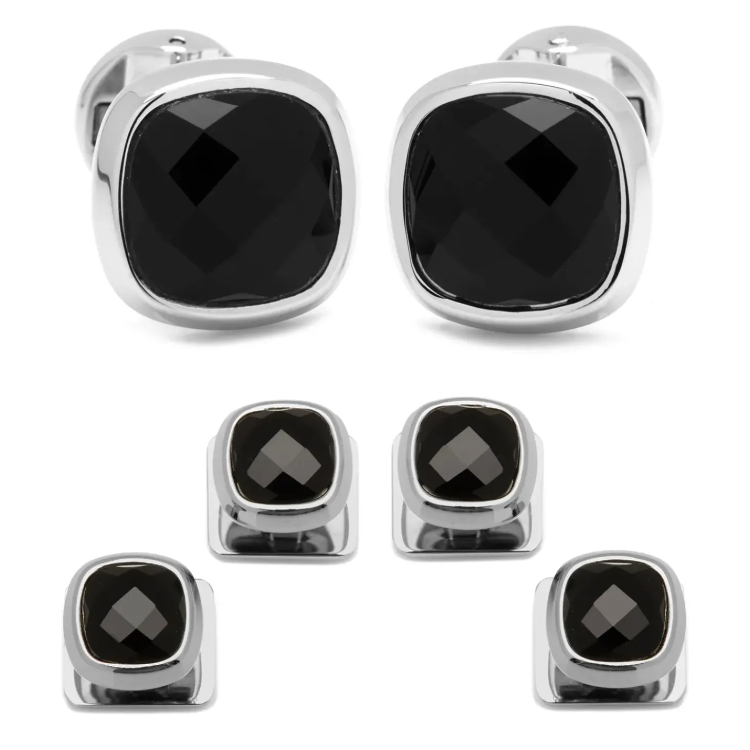 Ox and Bull Trading Co. Faceted Onyx Cushion Stainless Steel Stud Set