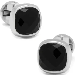 Ox and Bull Trading Co. Faceted Onyx Cushion Stainless Steel Stud Set