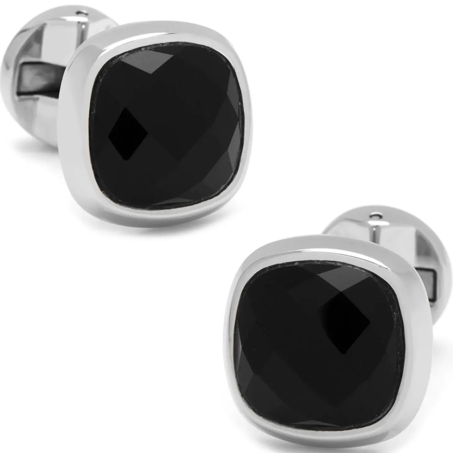 Ox and Bull Trading Co. Faceted Onyx Cushion Stainless Steel Stud Set