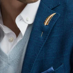 Tateossian Fern Lapel Pin In Rose Gold Plating