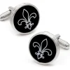 JJ Weston Fleur de Lis Engraved Onyx Silver Cufflinks