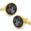 JJ Weston Fleur de Lis Engraved Onyx Cufflinks