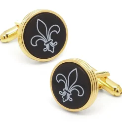 JJ Weston Fleur de Lis Engraved Onyx Cufflinks