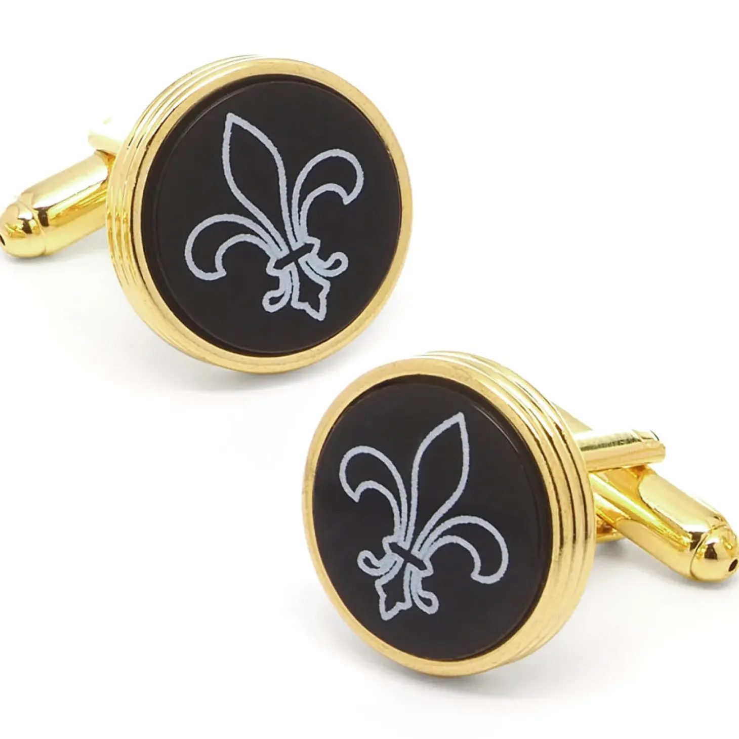 JJ Weston Fleur de Lis Engraved Onyx Cufflinks