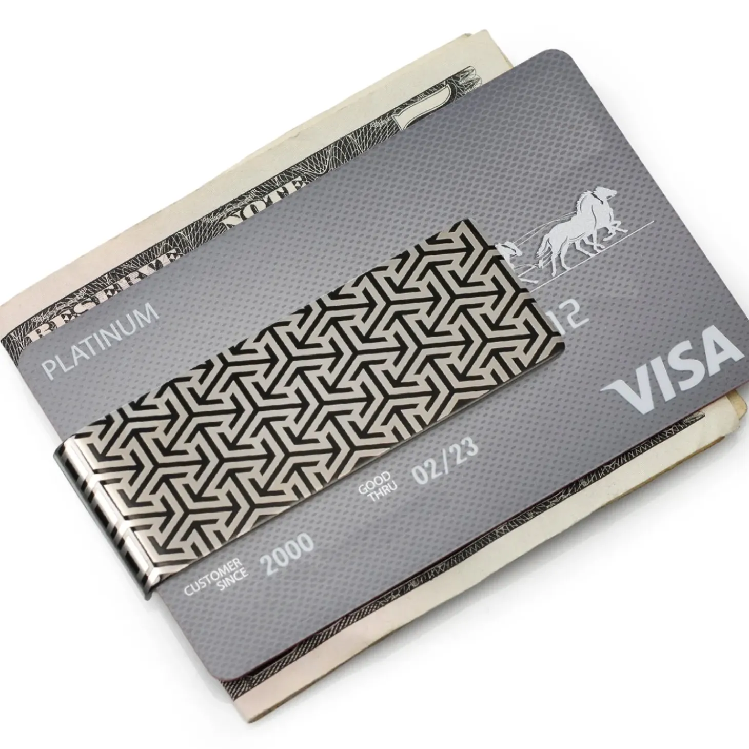 Ox and Bull Trading Co. Geometric Tiled Stainless Steel Gunmetal Engravable Money Clip
