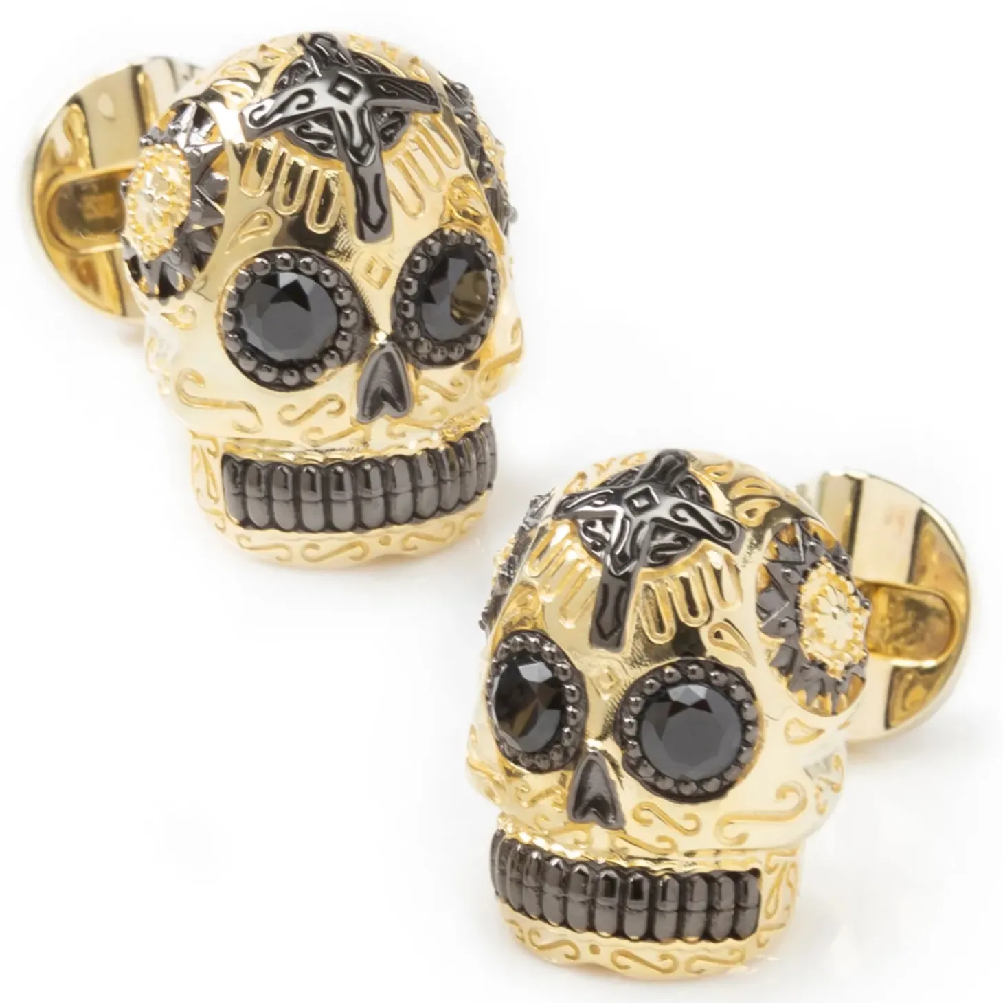 Ox and Bull Trading Co. Gold and Black Day of the Dead Skull Cufflinks