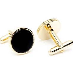 JJ Weston Gold and Onyx Ribbed Cufflinks